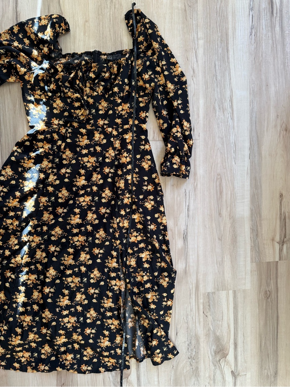 Black Floral Midi x maxi Dress with Yellow floral Print - Picture 5 of 8